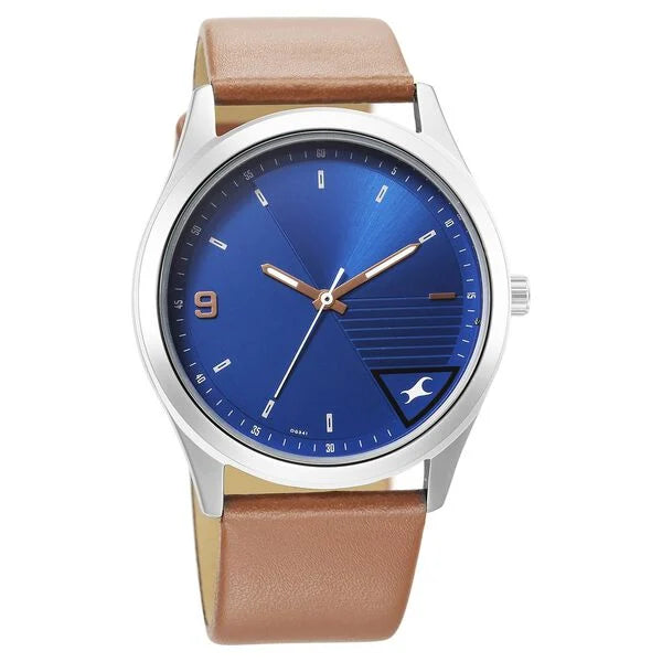 Fastrack Stunners Quartz Analog Blue Dial Brown Leather Strap Watch For Guys 3317sl01