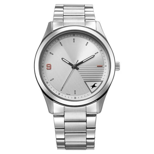 Fastrack Stunners Quartz Analog Silver Dial Silver Metal Strap Watch For Guys 3317sm01