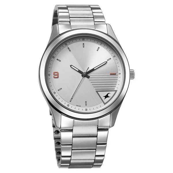 Fastrack Stunners Quartz Analog Silver Dial Silver Metal Strap Watch For Guys 3317sm01