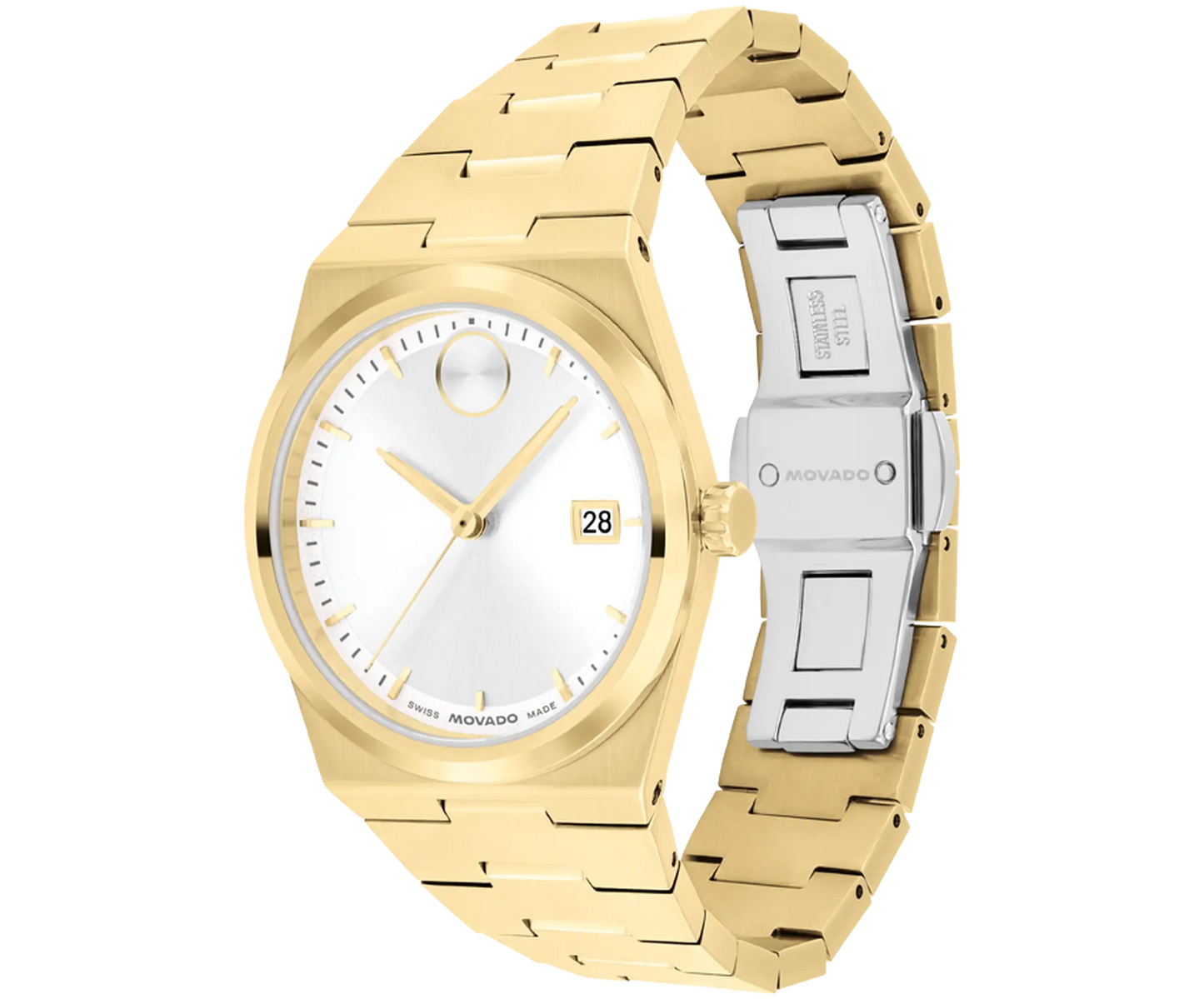 Movado Ladies' BOLD Quest Yellow IP White Dial 35mm Watch 3601187