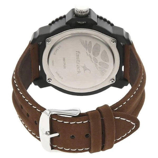 Fastrack Quartz Analog Silver Dial Leather Strap Watch for Guys NR38017PL02