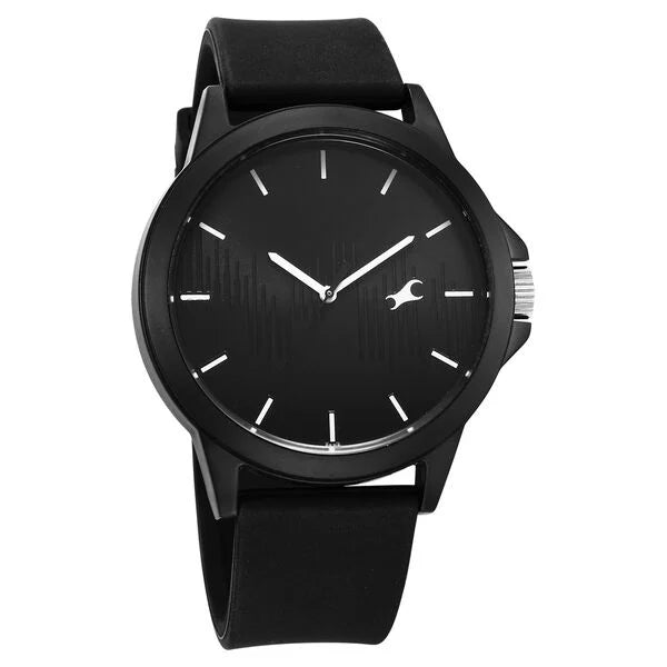 Fastrack Tees Wanderlust Quartz Analog Black Dial Silicone Strap Watch for Unisex 38024pp75w