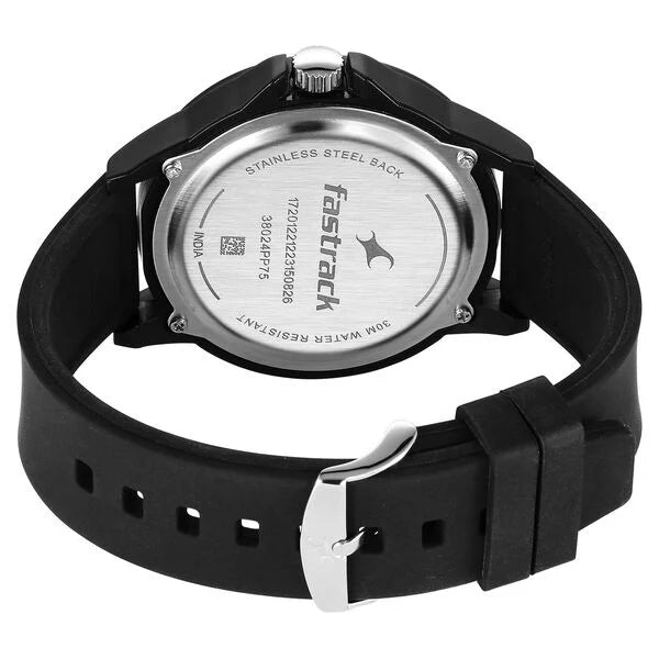 Fastrack Tees Wanderlust Quartz Analog Black Dial Silicone Strap Watch for Unisex 38024pp75w