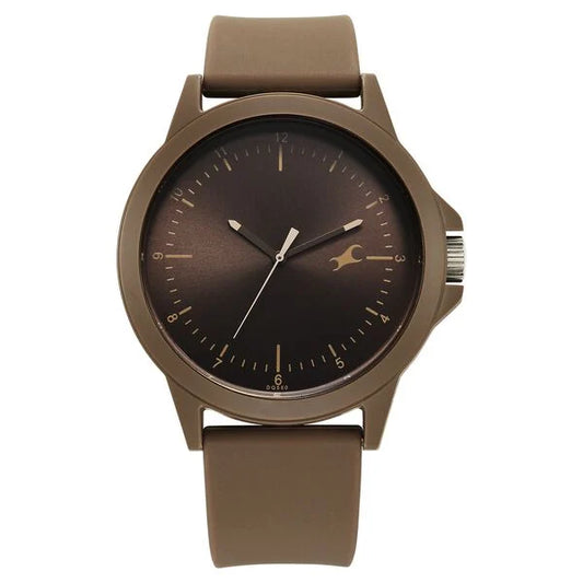 Fastrack Tees Urbanique Quartz Analog Brown Dial Silicon Strap Watch For Guys 38024pp80w