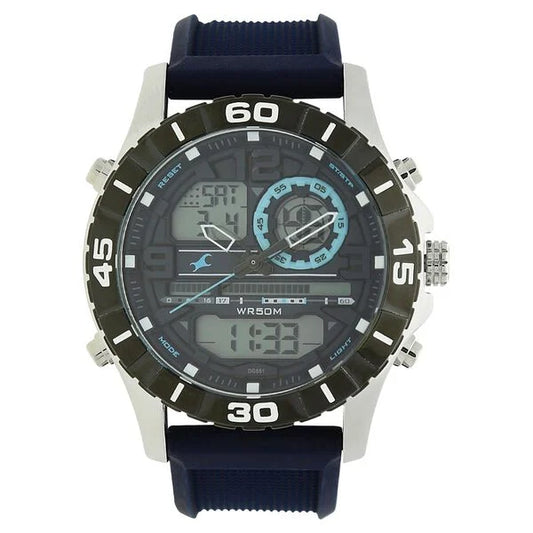 Fastrack Quartz Analog Digital Grey Dial Silicone Strap Watch for Guys NR38035SP02