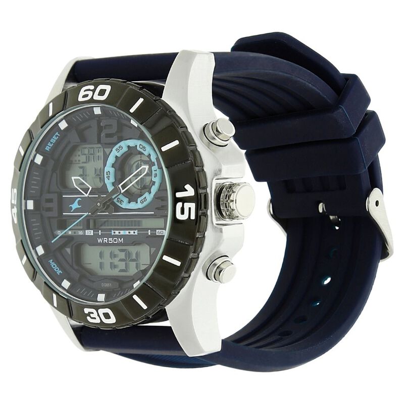 Fastrack Quartz Analog Digital Grey Dial Silicone Strap Watch for Guys NS38035SP02 / 38035SP02