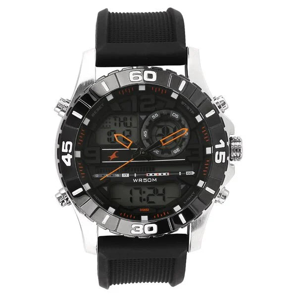 Fastrack Quartz Analog Digital Black Dial Silicone Strap Watch for Guys ns38035sp03 / 38035sp03