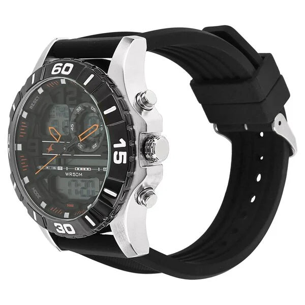 Fastrack Quartz Analog Digital Black Dial Silicone Strap Watch for Guys ns38035sp03 / 38035sp03