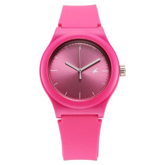 Fastrack Tees Urbanique Quartz Analog Pink Dial Silicon Strap Watch For Girls 38037pp20w