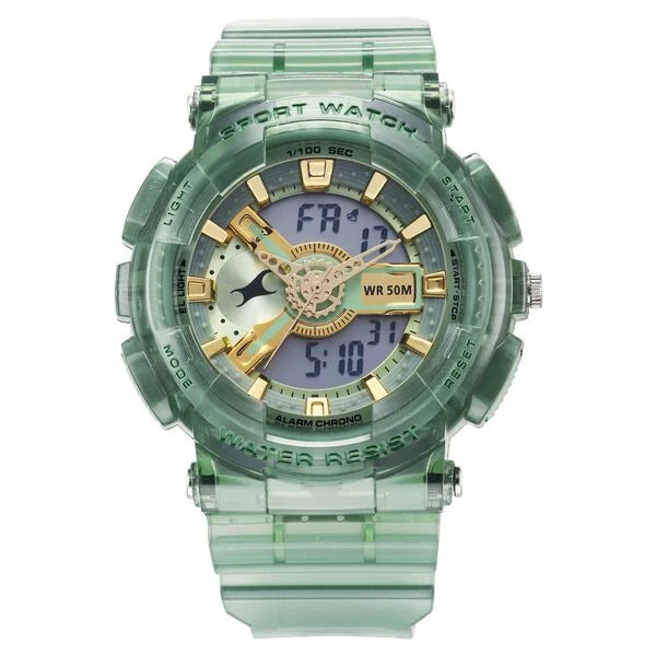 Fastrack StreetStyle Ana Digi Analog Digital Digital Dial Translucent Green PU Strap Watch For Guys 38116pp01