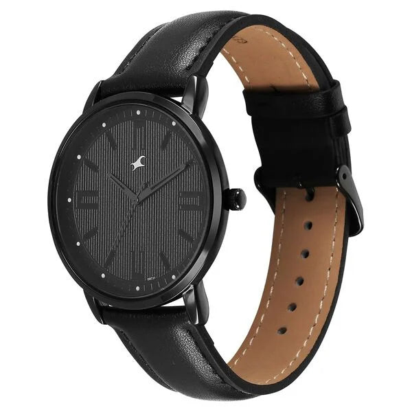 Fastrack Stunners X Quartz Analog Black Dial Leather Strap Watch For Guys 38159NL01