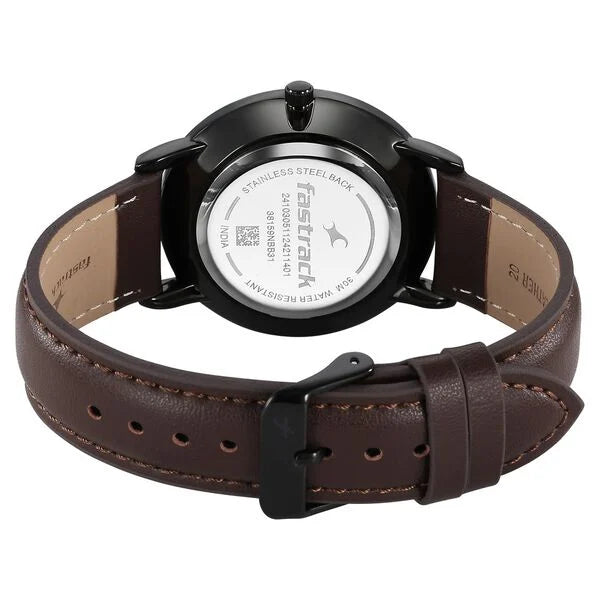 Fastrack Stunners X Quartz Analog Beige Dial Leather Strap Watch For Guys 38159nl02