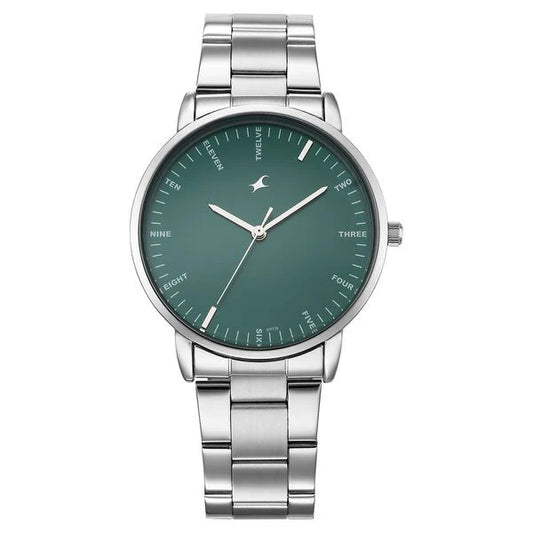 Fastrack Stunners X Quartz Analog Green Dial Stainless Steel Strap Watch For Guys 38159sm03