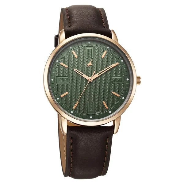 Fastrack Stunners X Quartz Analog Green Dial Leather Strap Watch For Guys 38159wl01