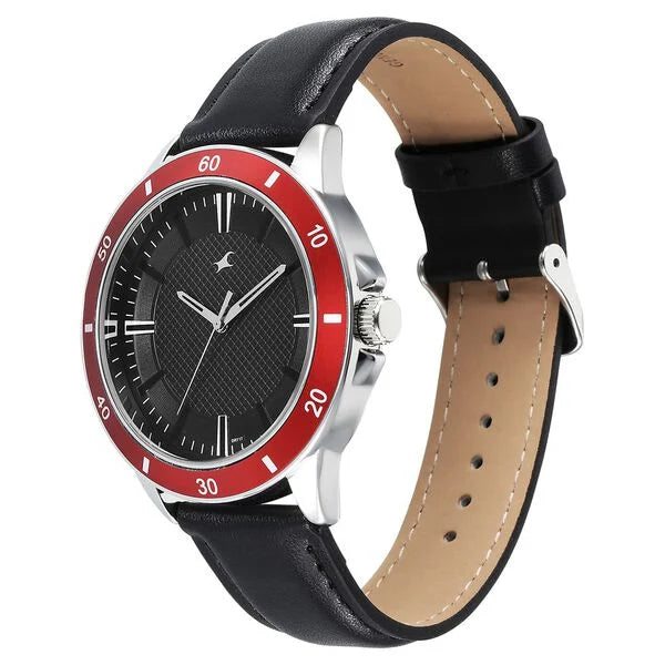 Fastrack Stunners X Quartz Analog Black Dial Leather Strap Watch For Guys 38160sl01