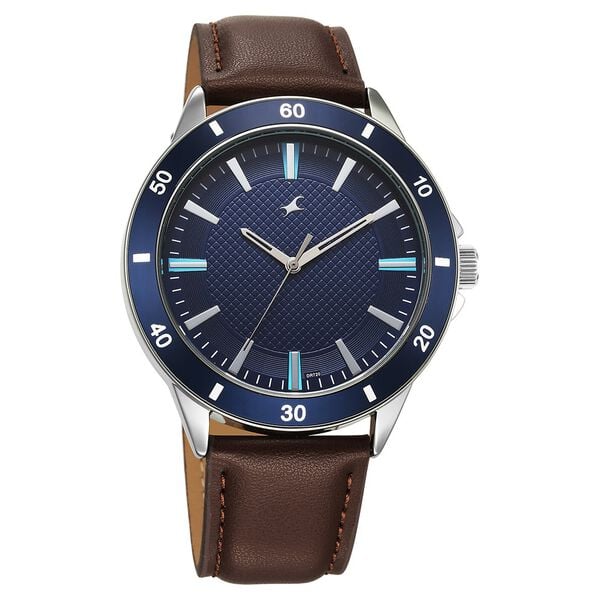 Fastrack Stunners X Quartz Analog Blue Dial Leather Strap Watch For Guys 38160sl04