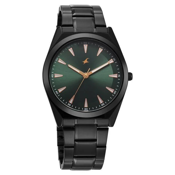 Fastrack Stunners X Quartz Analog Green Dial Stainless Steel Strap Watch For Guys 38162nm01