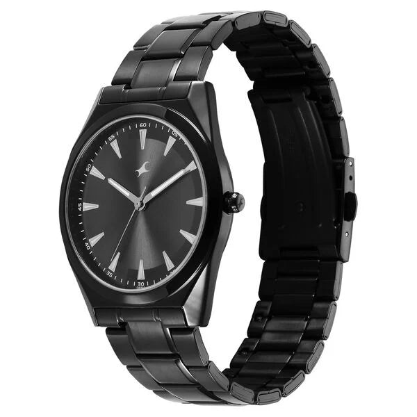 Fastrack Stunners X Quartz Analog Black Dial Stainless Steel Strap Watch For Guys 38162nm02