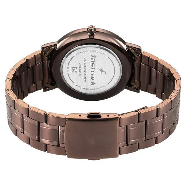 Fastrack Stunners X Quartz Analog Brown Dial Stainless Steel Strap Watch For Guys 38163qm01