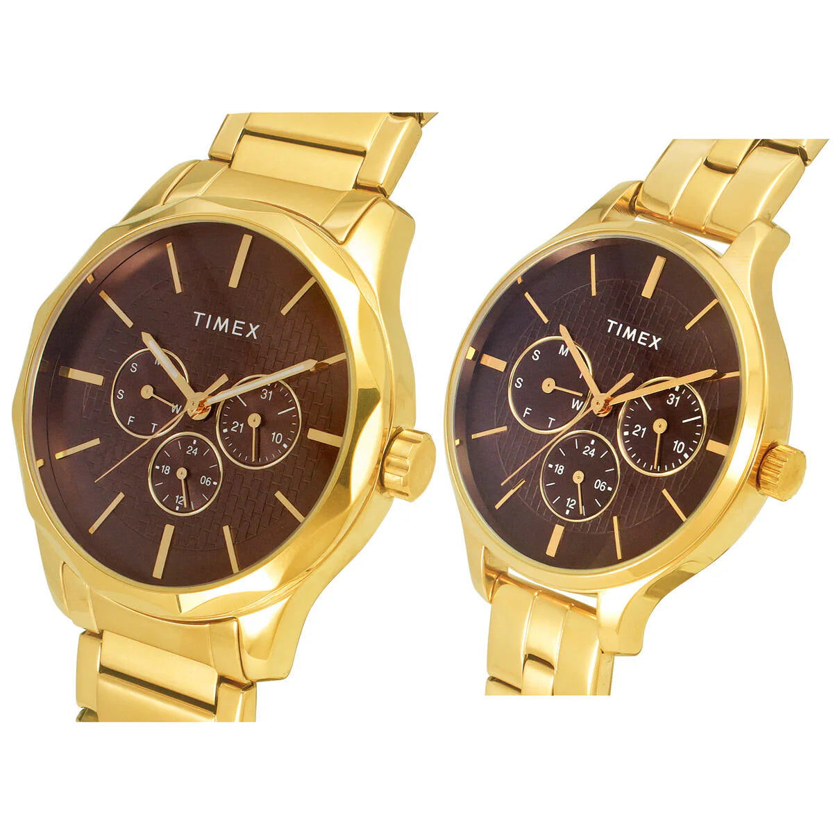 Timex Fashion Collection Premium Quality Multifunction Pair's Analog Brown Dial Coloured Quartz Watch, Round Dial With 44 Mm Case Width - TW00PR297