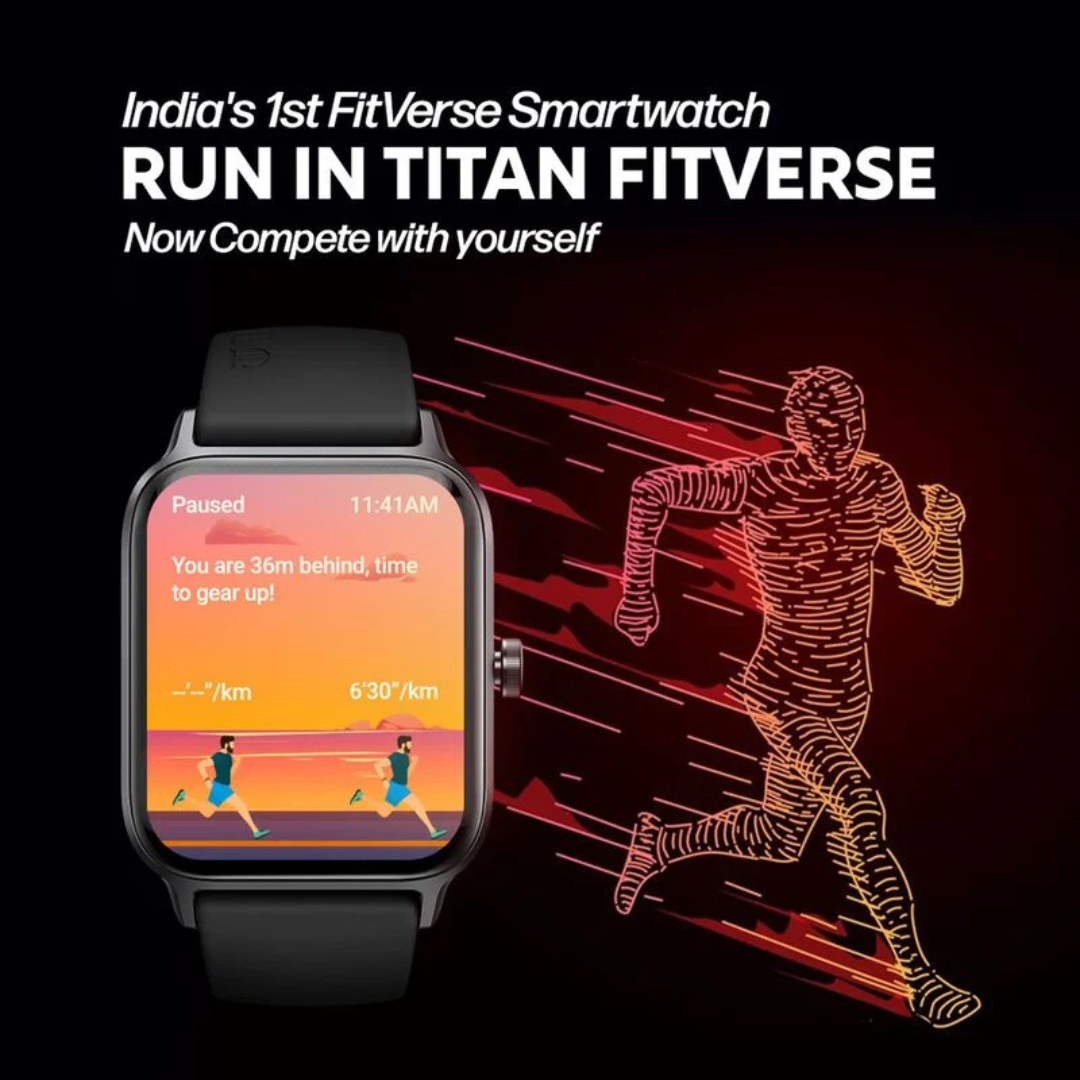 Titan Traveller with 4.52 cm AMOLED Display, BT Calling, India's First FitVerse Smartwatch with Blue Leather Strap 90166AP02