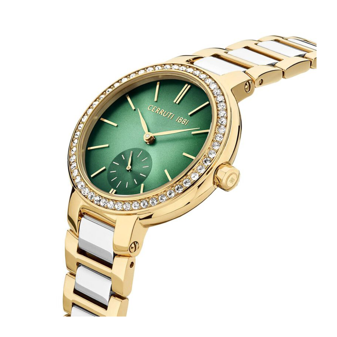 Cerruti 1881 Quartz Multifunction Green Dial Stainless Steel Strap Watch for Women CECIWLG2225602W