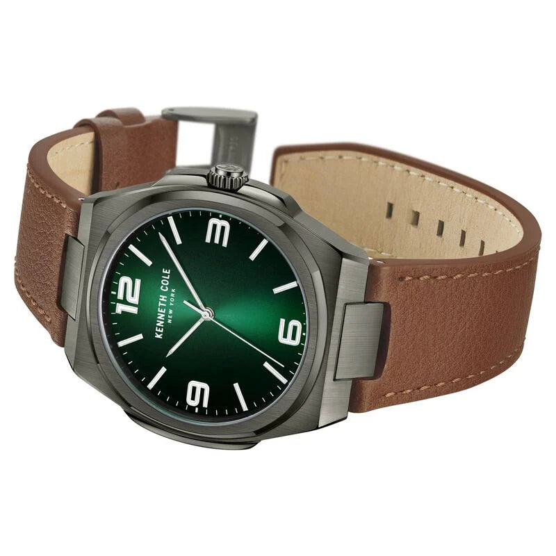 Kenneth Cole Quartz Analog Green Dial Brown Leather Strap Watch for Men KCWGA0015202MN