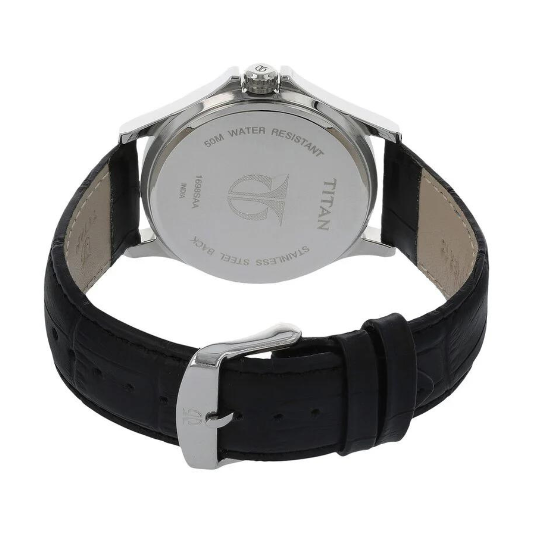 Titan Anthracite Dial Black Leather Strap Watch NP1698SL02