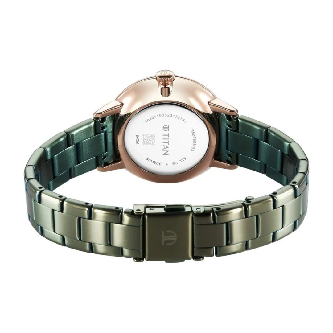 Titan TGIF Quartz Analog Green Dial Green Stainless Steel Strap Watch for Women 95248KM03 / NS95248KM03