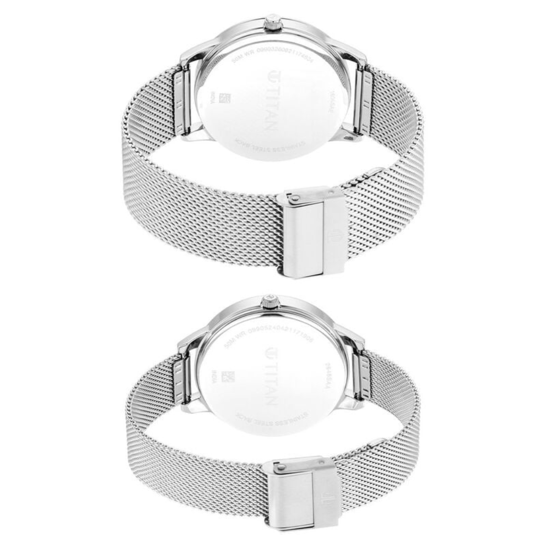Titan Quartz Analog White Dial Stainless Steel Strap Watch for Couple 18062648SM01 / NR18062648SM01
