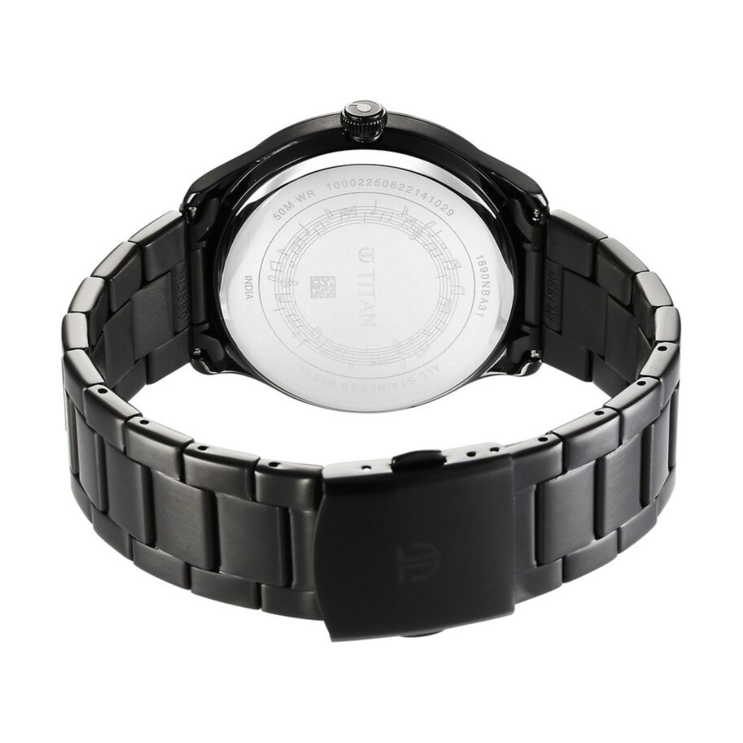 Titan Quartet Black Dial Analog Stainless Steel Strap watch for Men 1890NM01 / NS1890NM01