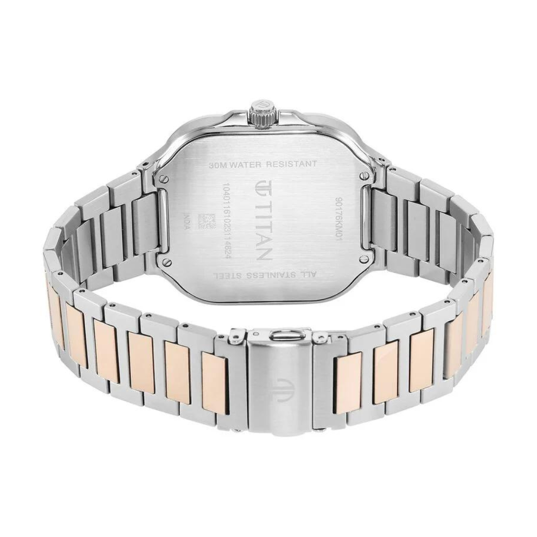 Titan Classique Slim Square Quartz Analog with Date Silver Dial Stainless Steel Strap Watch for Men 90176KM01