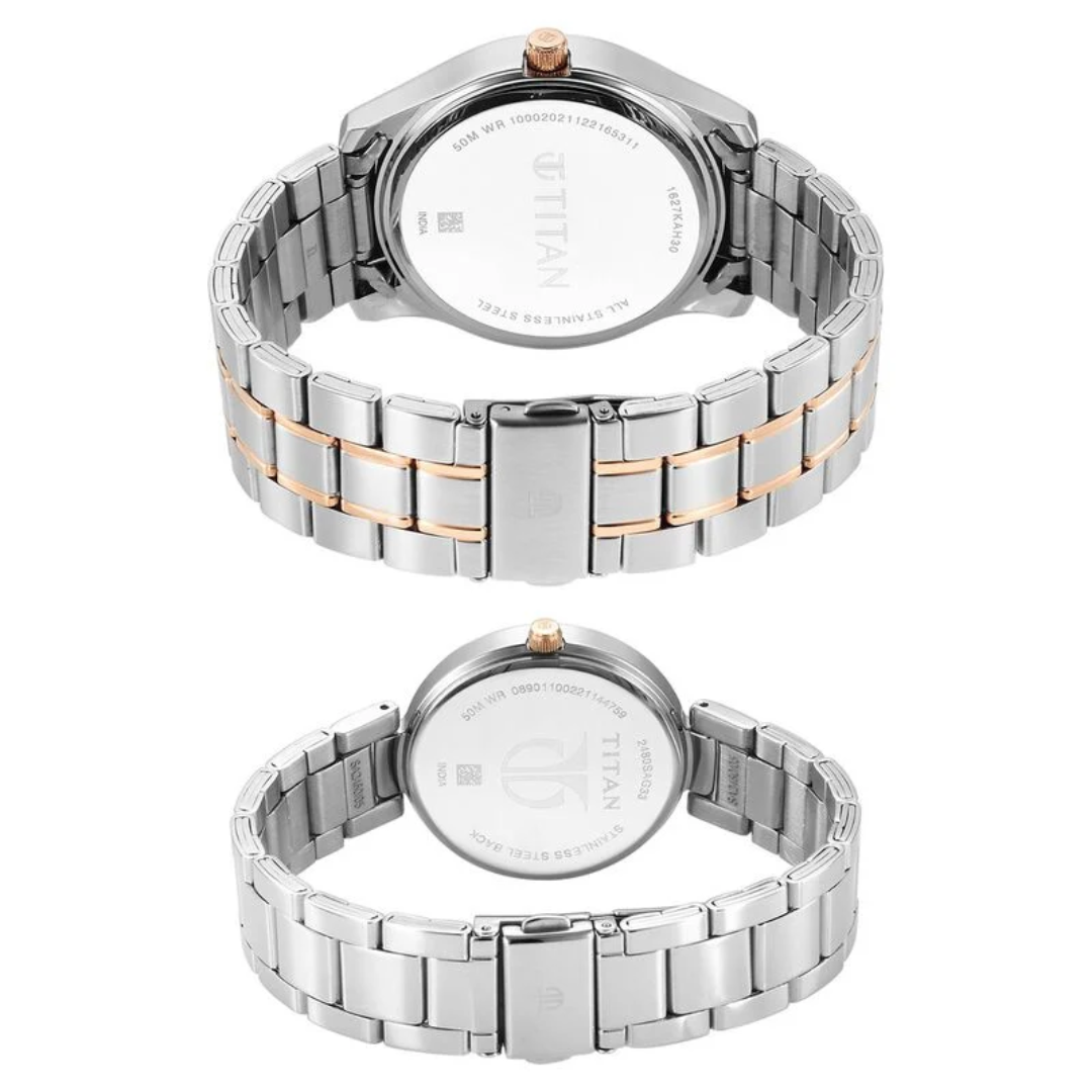 Titan Bandhan White Dial Analog with Date Stainless Steel Strap Watch for Couple 16272480KM01