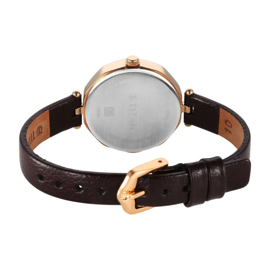 Titan Karishma Quartz Analog Maroon Dial Leather Strap Watch for Women 2702WL01