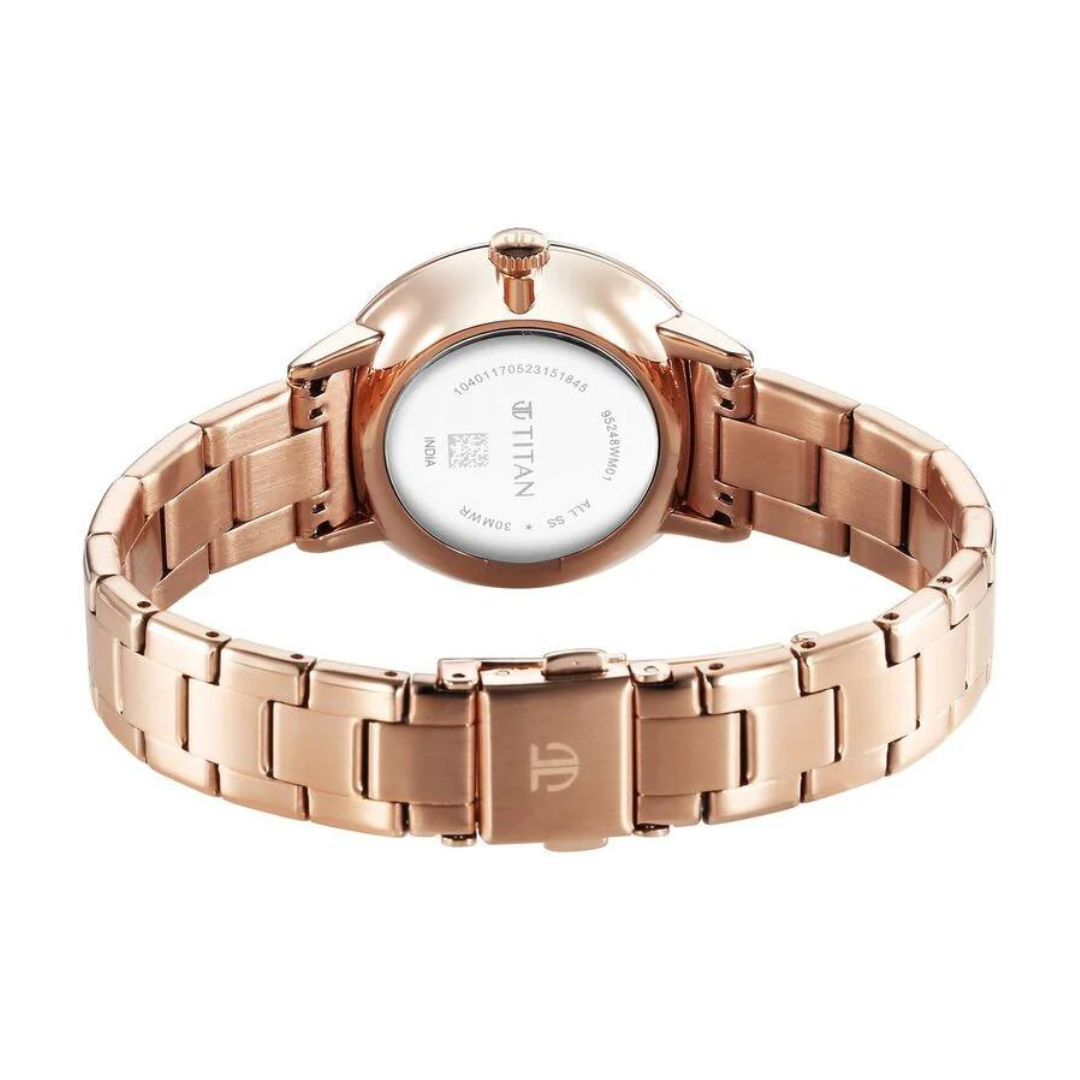 Titan TGIF Quartz Analog Brown Dial Rose Gold Stainless Steel Strap Watch for Women 95248WM01 (DP372)