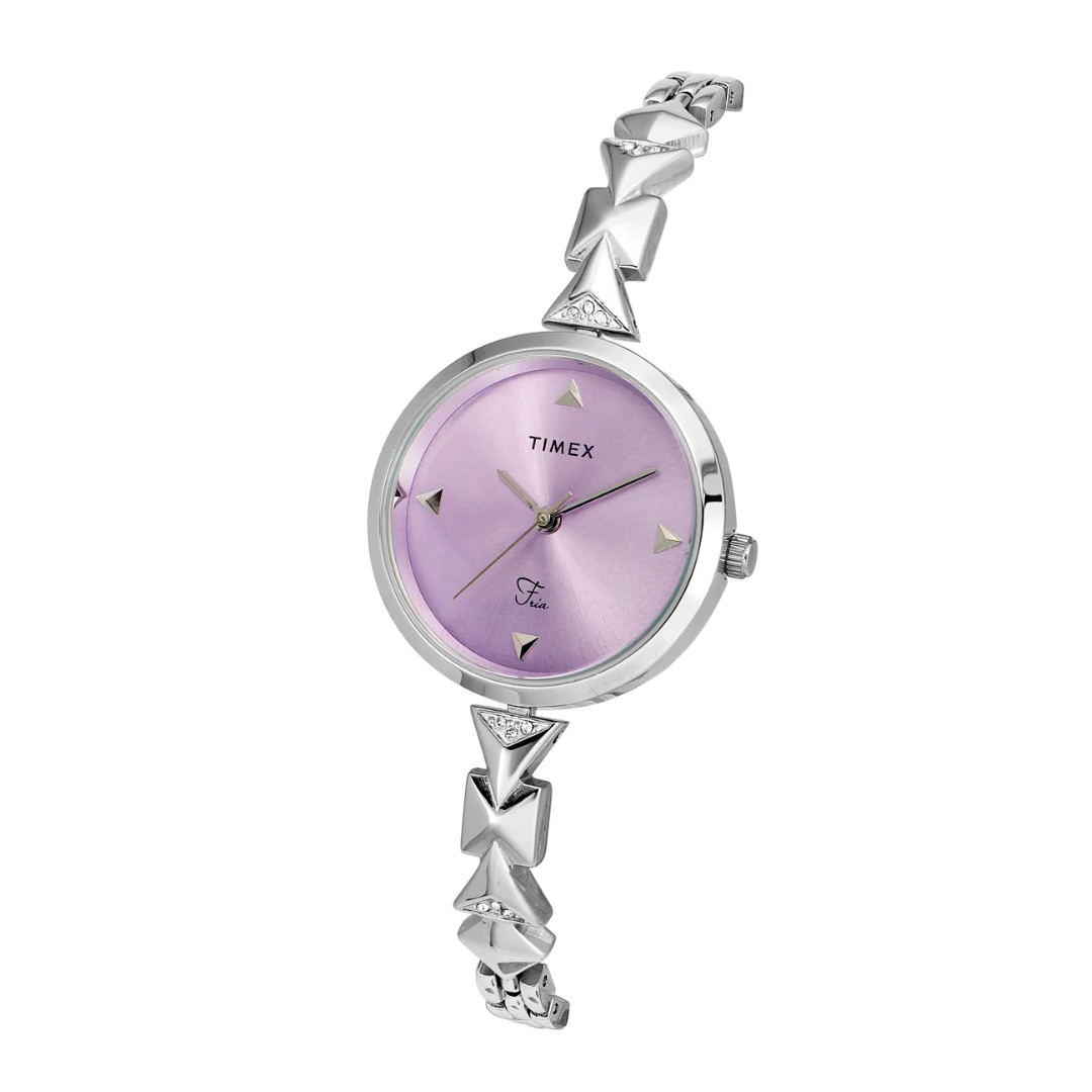 Timex Fria Women's Purple Dial Round Analog Brass Dial Watch TWEL18300