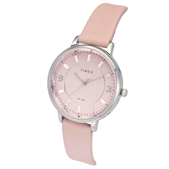 TIMEX Leather Women Pink Round Dial Analog Watch - Twel15816