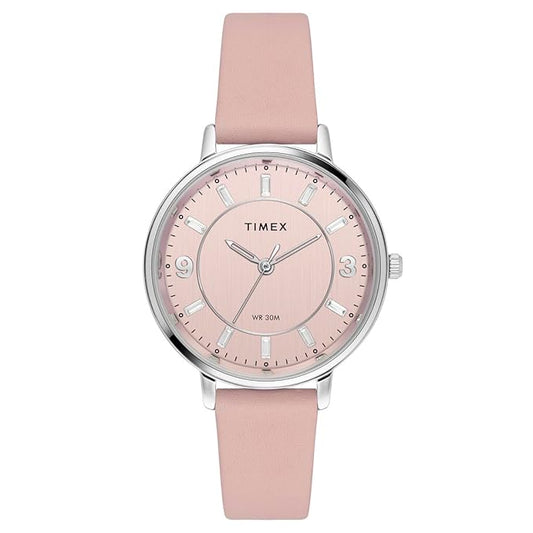 TIMEX Leather Women Pink Round Dial Analog Watch - Twel15816