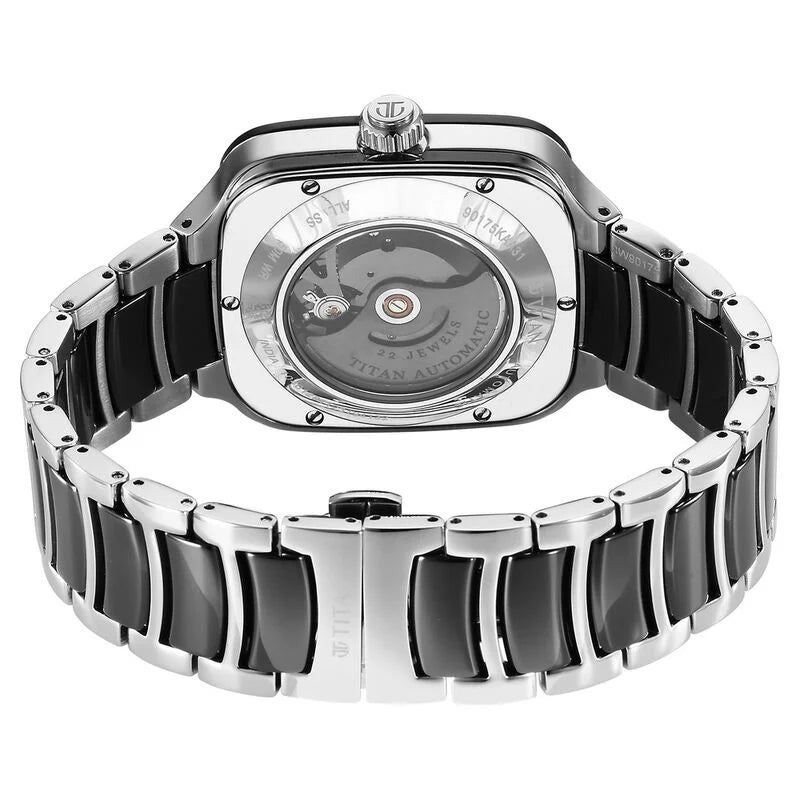 Titan Ceramic Fusion Skeleton Automatic Rich Black Dial Steel & Ceramic Strap Watch For Men 90175KD01