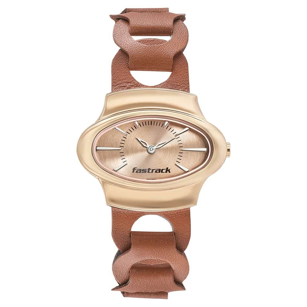 ROSE GOLD DIAL LEATHER STRAP WATCH 6004WL01