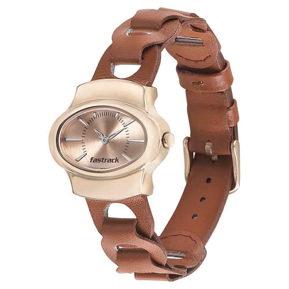 ROSE GOLD DIAL LEATHER STRAP WATCH 6004WL01