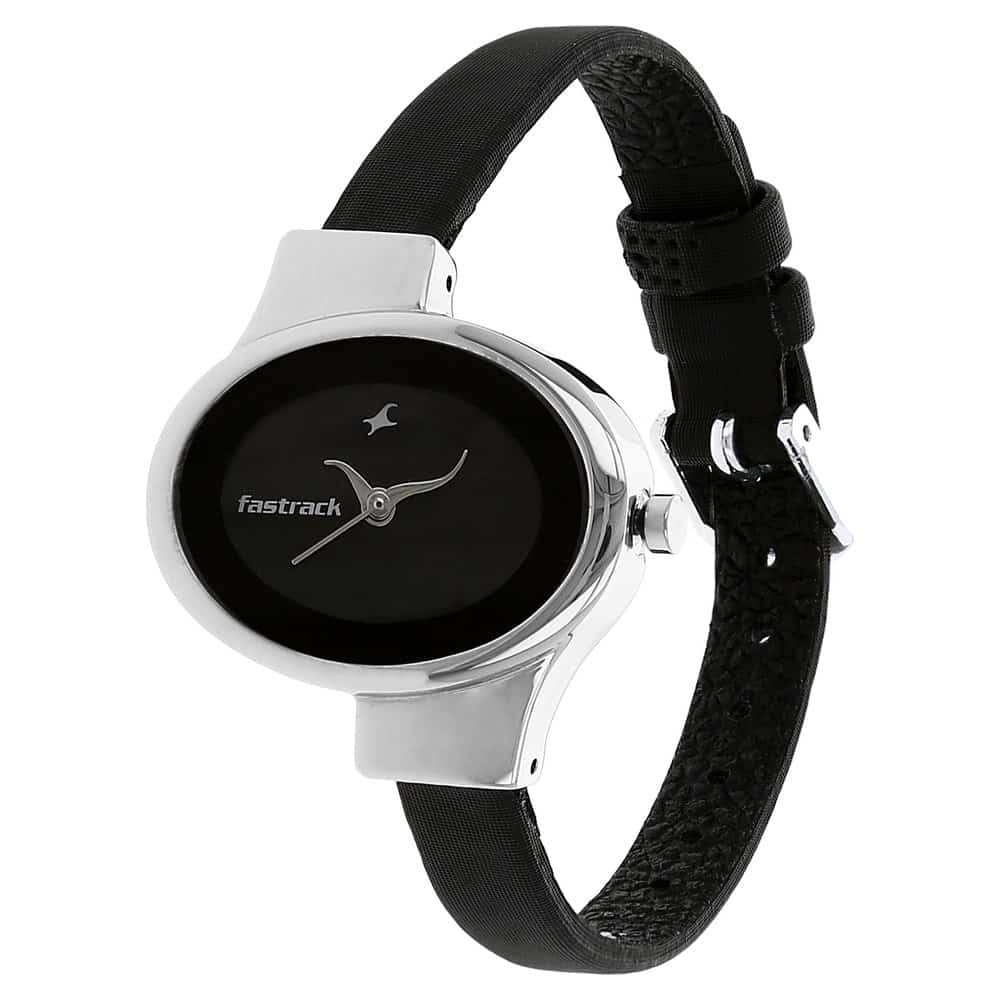 BLACK DIAL BLACK LEATHER STRAP WATCH 6015SL02