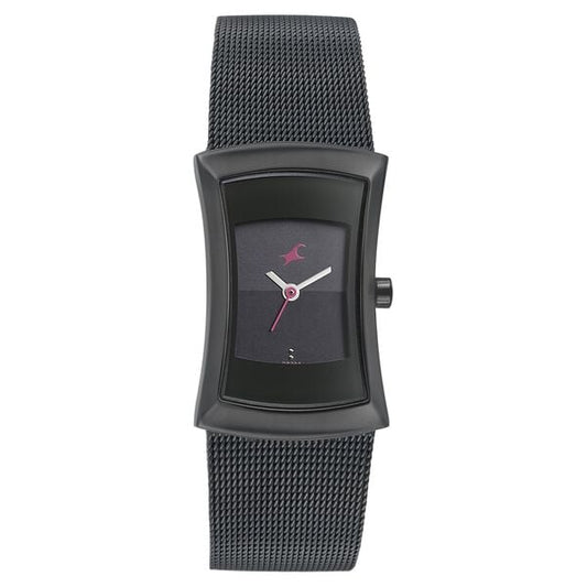 Fastrack Pulse Quartz Analog Black Dial Stainless Steel Strap Watch for Girls 6093nm01