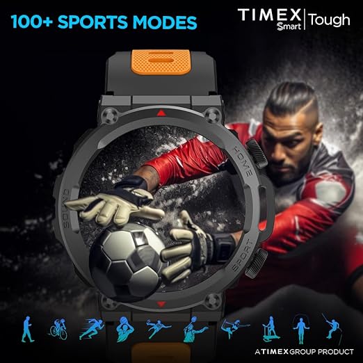 TIMEX Tough 1.43” Round AMOLED Rugged Smartwatch with 466x466 Pixel Resolution| Functional Crown|Bluetooth Calling| Metallic Body|Always On Display|AI Voice Assist|100+ Sports Modes TWTXW601T