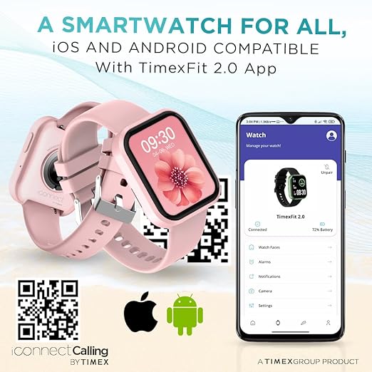 TIMEX iConnect Calling Smartwatch|1.83" TFT Display with 240x284 Pixel Resolution|Single Sync Bluetooth Calling|AI Voice Assist|100+ Sports Modes|200+ Watchfaces TWIXW200T