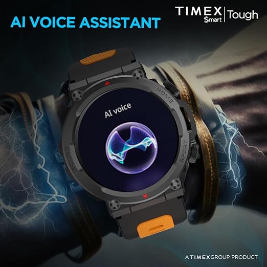 TIMEX Tough 1.43” Round AMOLED Rugged Smartwatch with 466x466 Pixel Resolution| Functional Crown|Bluetooth Calling| Metallic Body|Always On Display|AI Voice Assist|100+ Sports Modes TWTXW601T