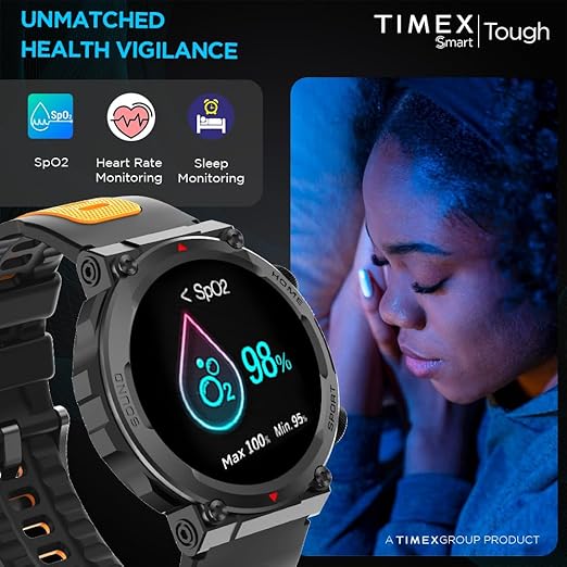 TIMEX Tough 1.43” Round AMOLED Rugged Smartwatch with 466x466 Pixel Resolution| Functional Crown|Bluetooth Calling| Metallic Body|Always On Display|AI Voice Assist|100+ Sports Modes TWTXW601T