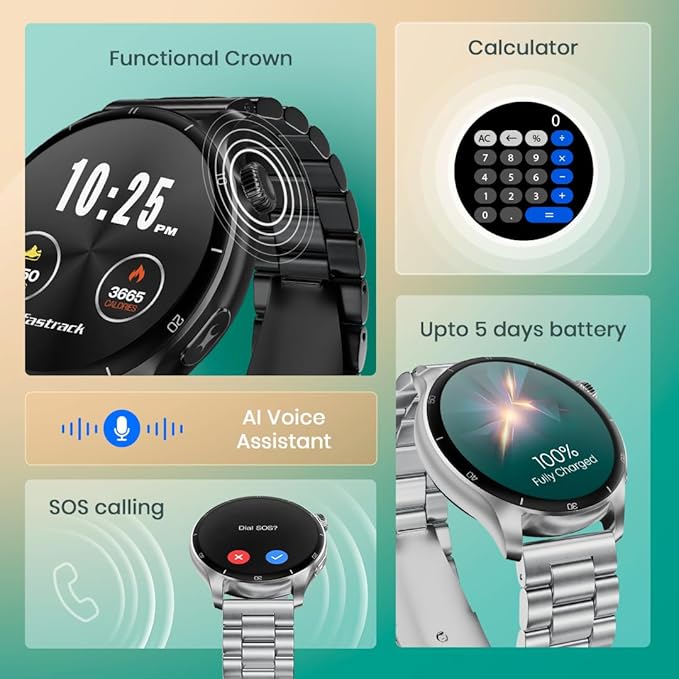 Fastrack Dezire FX1 PRO Fashion Smartwatch with 1.43" AMOLED Display with 466 * 466 Pixel Resolution|SingleSync BT Calling|AI Voice Assistant|100+ Sports Modes 38142SM01