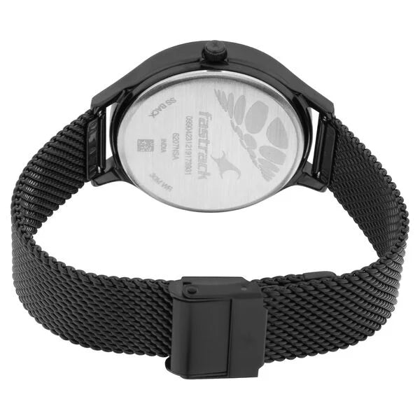 Fastrack Ruffles Quartz Analog with Day and Date Black Dial Stainless Steel Strap Watch for Girls ns6207nm01 / 6207nm01