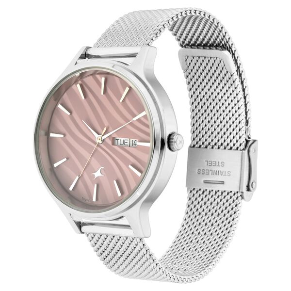 Fastrack Ruffles Quartz Analog with Day and Date Pink Dial Stainless Steel Strap Watch for Girls  NR6207NM01